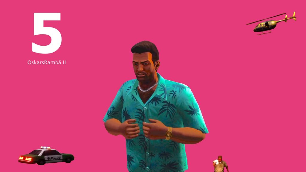 Oskars spēlē GTA Vice City, helikopteri, policija